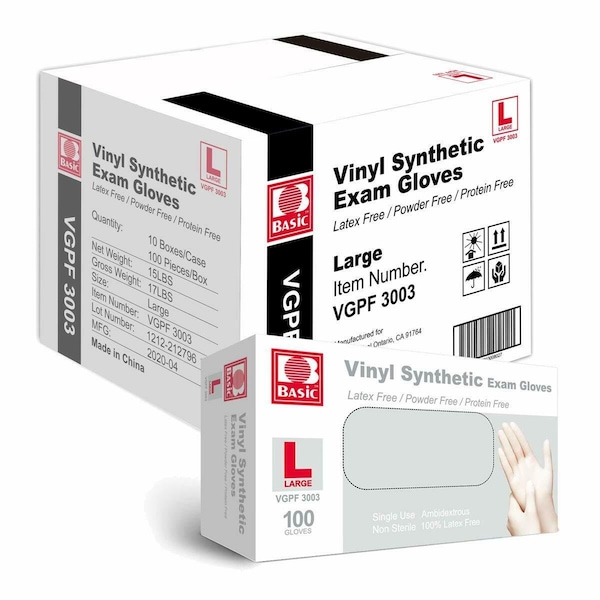 Zoro Select Disposable Gloves, Vinyl, Latex-Free, Powder-Free, Clear, L, (es of 100), PK10 VinylLC - main